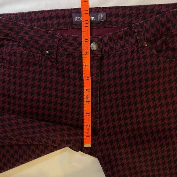 Long Tall Sally Its Denim Burgundy Black Houndstooth Jeans Skinny Size 10 - Picture 6 of 12